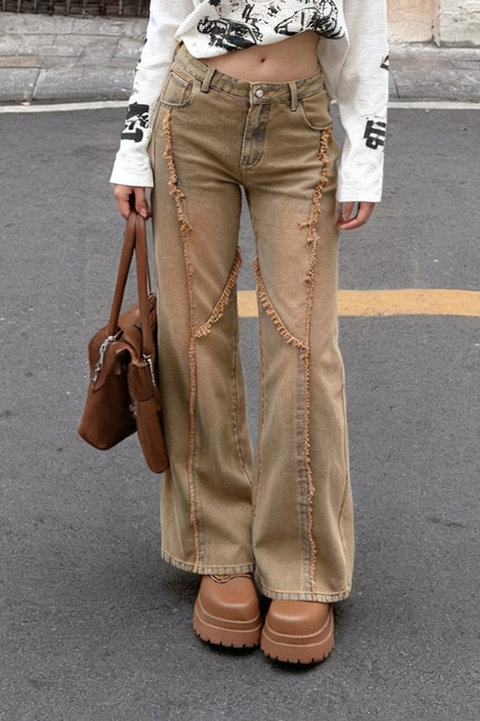 Distressed Frayed Detail Panel Straight Leg Jeans Main image