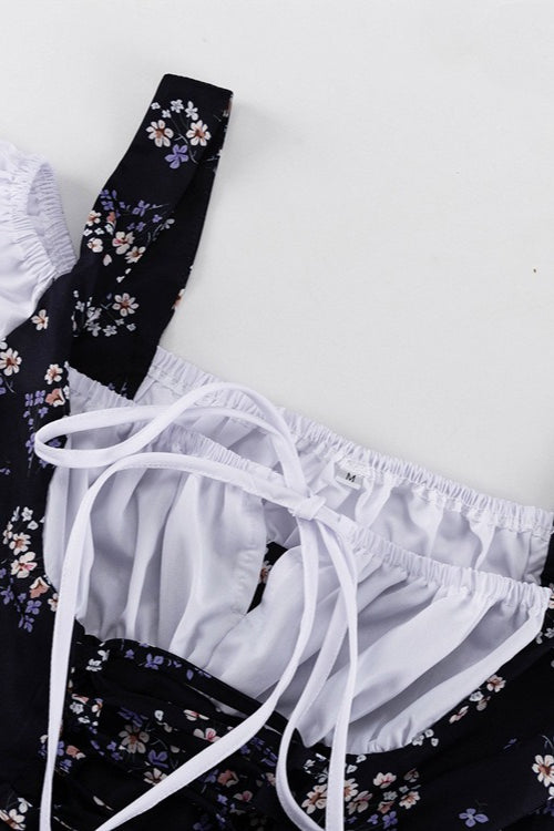 Two Piece Puff Sleeve Strapless Floral Dress