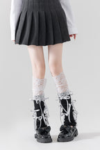 Lace Patchwork Bow Slouchy Leg Warmers