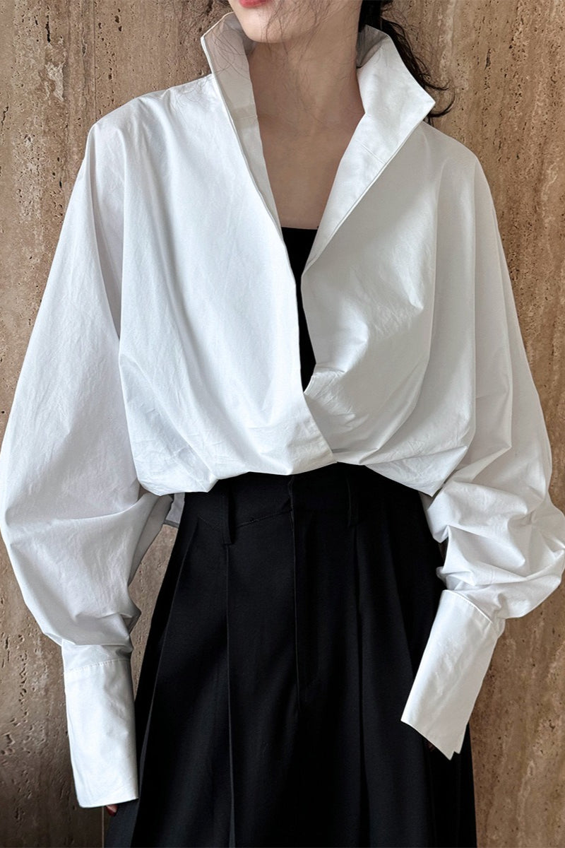 Stand Collar Deep V Layering Blouse Secondary image