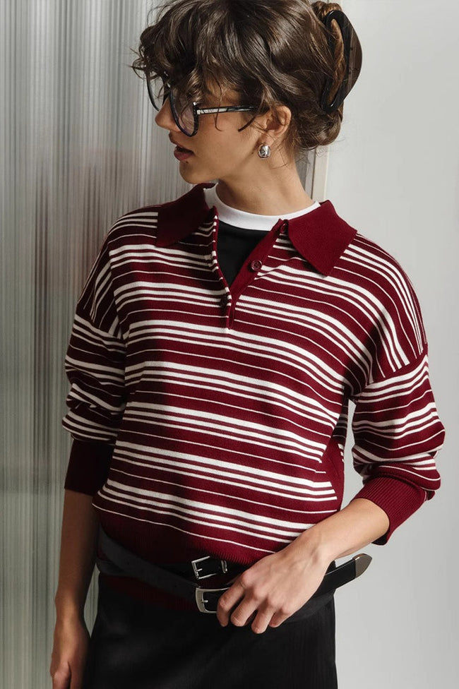 Vintage Striped Knit Polo Sweater Red / S Main image