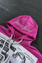 Newspaper Print Washed Embroidered Hoodie