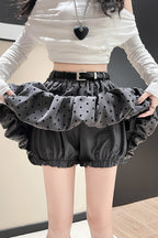Polka Dot Black Belted Tulle Mini Skirt