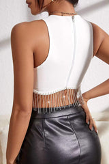 Rhinestone Fringe Trim Sleeveless Tank Top