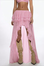 High Waist Asymmetric Tiered Chiffon Skirt