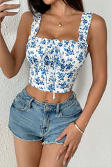 Sweet Floral Wide Strap Crop Top