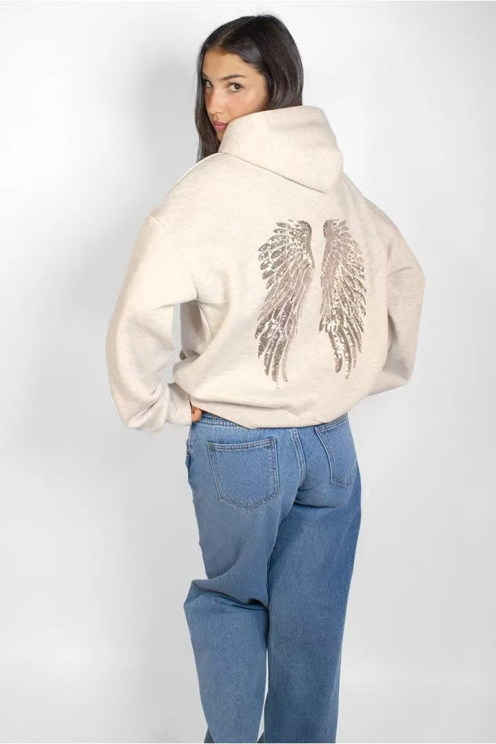 Wing Sequin Embroidery Loose Casual Sweatshirt