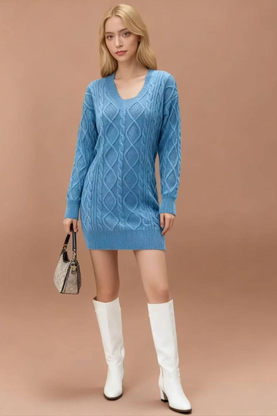 V-Neck Cable Knit Sweater Dress Secondary image