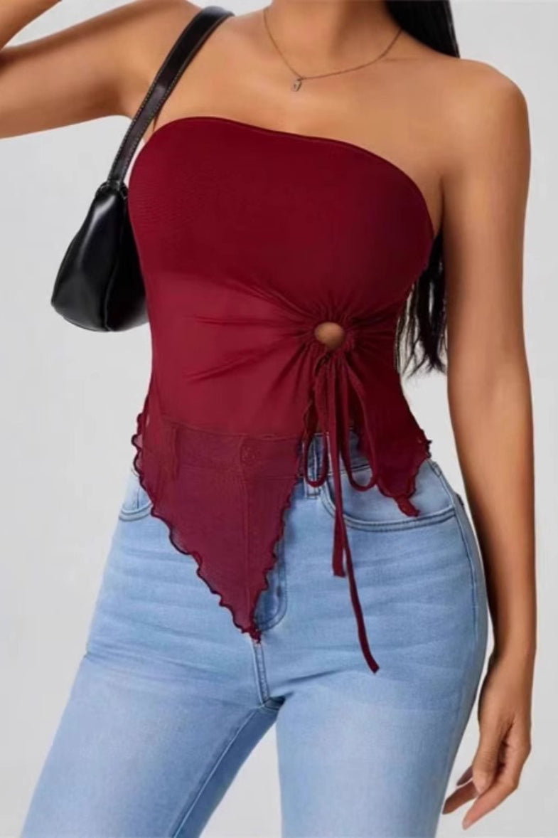Asymmetric Strapless Tie Front Tube Top Secondary image