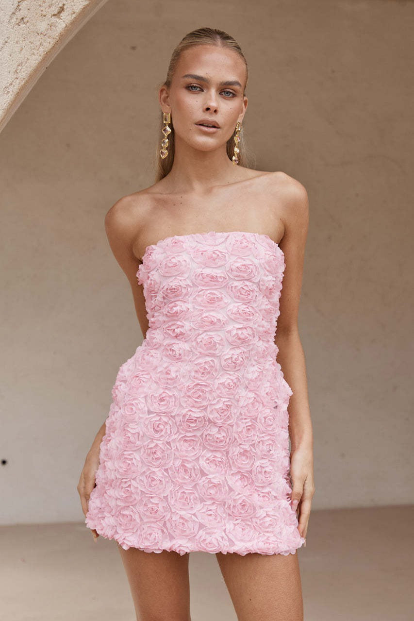 Strapless 3D Floral Bodycon Slim Floral Dress Main image