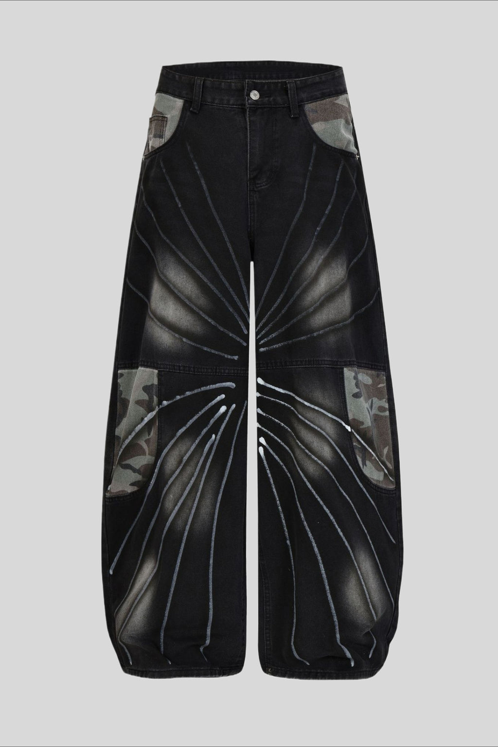Camo Pocket Curved Wide Leg Jeans