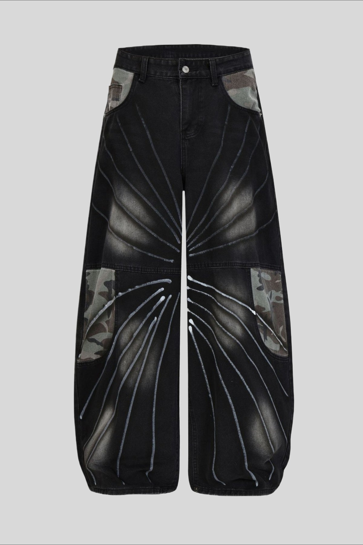 Camo Pocket Curved Wide Leg Jeans