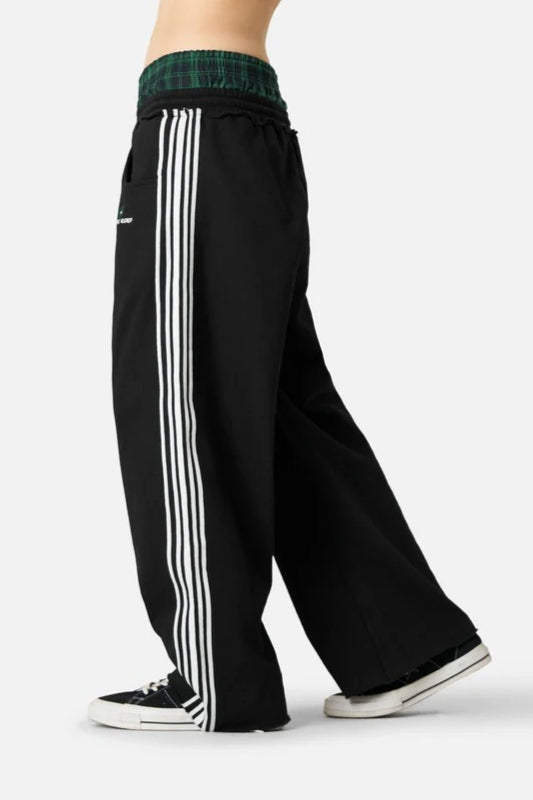 Stripe Embroidered Double Waist Sweatpants