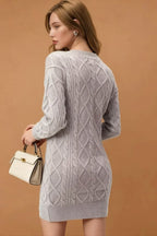 V-Neck Cable Knit Sweater Dress