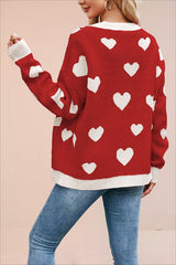 Heart Pocket V Neck Christmas Cardigan