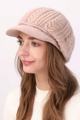 Fleece Lined Cable Knit Beret Hat
