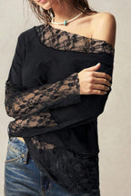 Bohemian Asymmetrical Lace Long Sleeve Tee