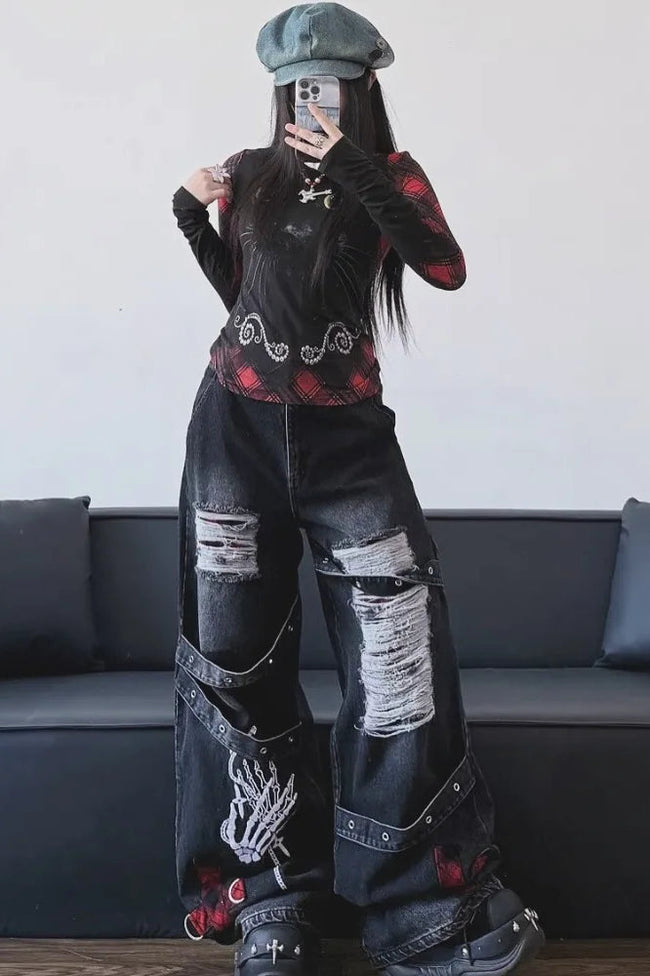 Dark Tone Flared Wide Leg Jeans Dark Gray / S Main image