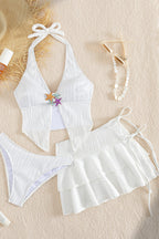 White Halter Starfish Detail Three Piece Swim Set