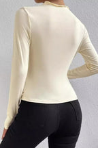 Solid Ruched Slim Fit Long Sleeve Tee