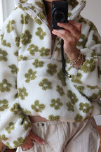 Floral Sherpa Quarter Zip Pullover Sweatshirt