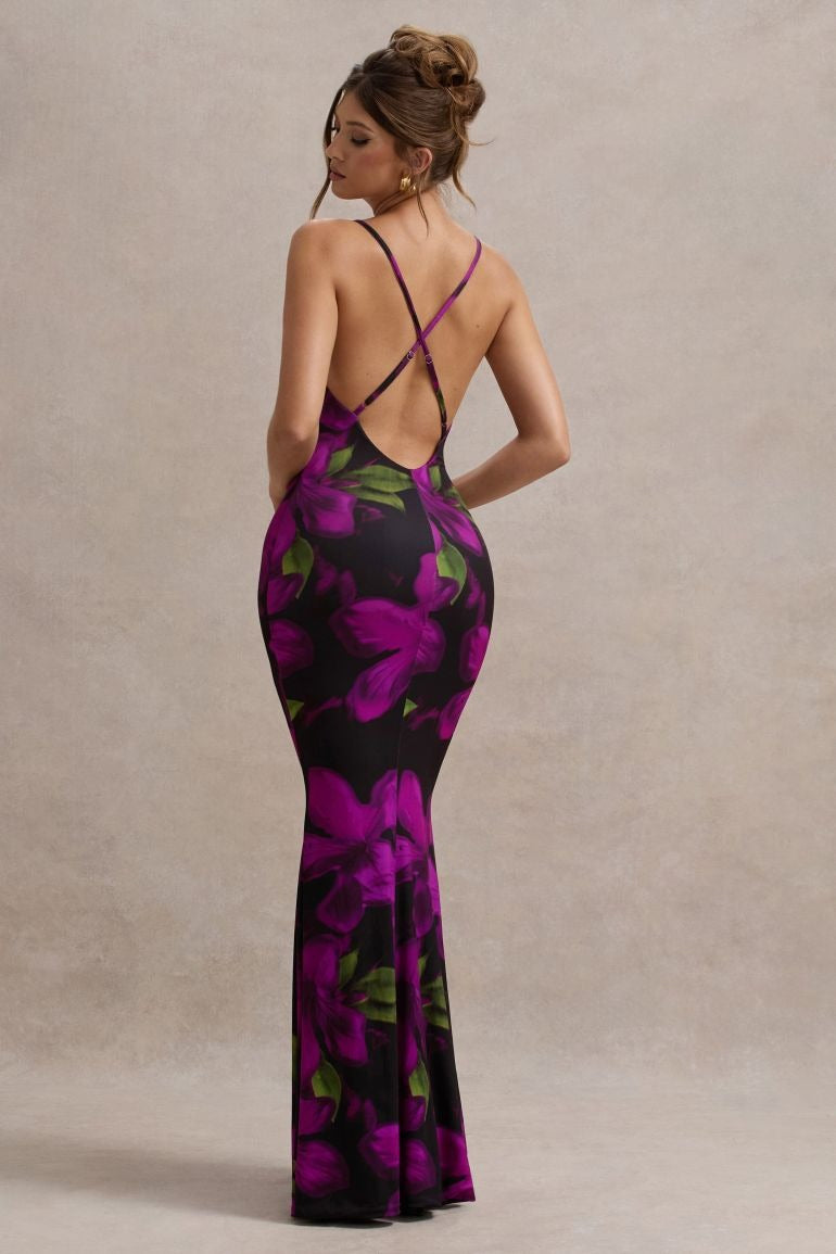 Printed Crisscross Strap Backless Slim Floral Dress Main image