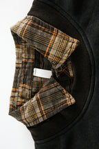 Distressed Plaid Layered Polo Collar Oversized Sweatshirt