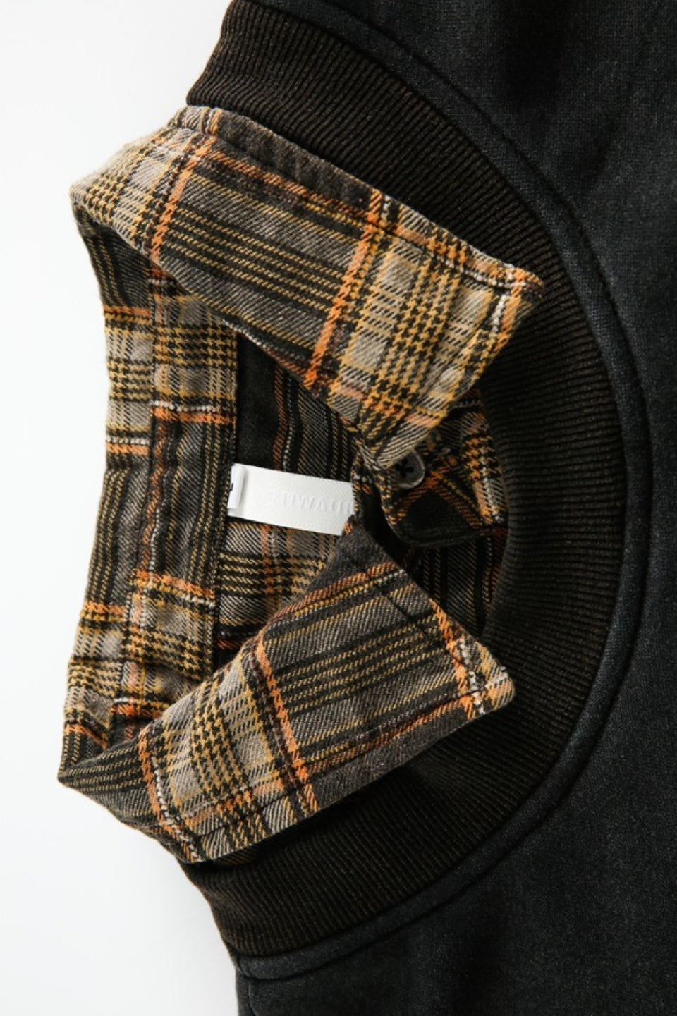 Distressed Plaid Layered Polo Collar Oversized Sweatshirt