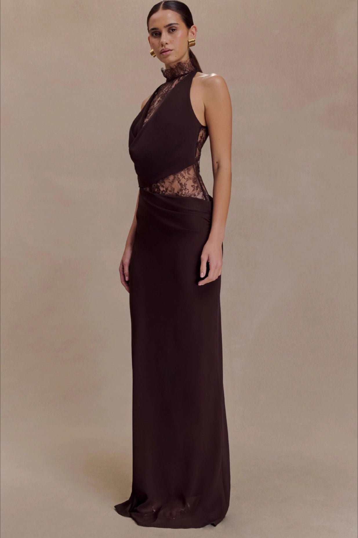 Halter Lace Cowl Bodycon Dress Main image