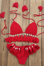 Boho Crochet Fringe Two Piece Bikini Set
