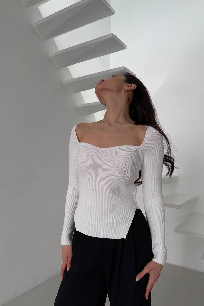 Stretch Ribbed Long Sleeve Knit Top Secondary image