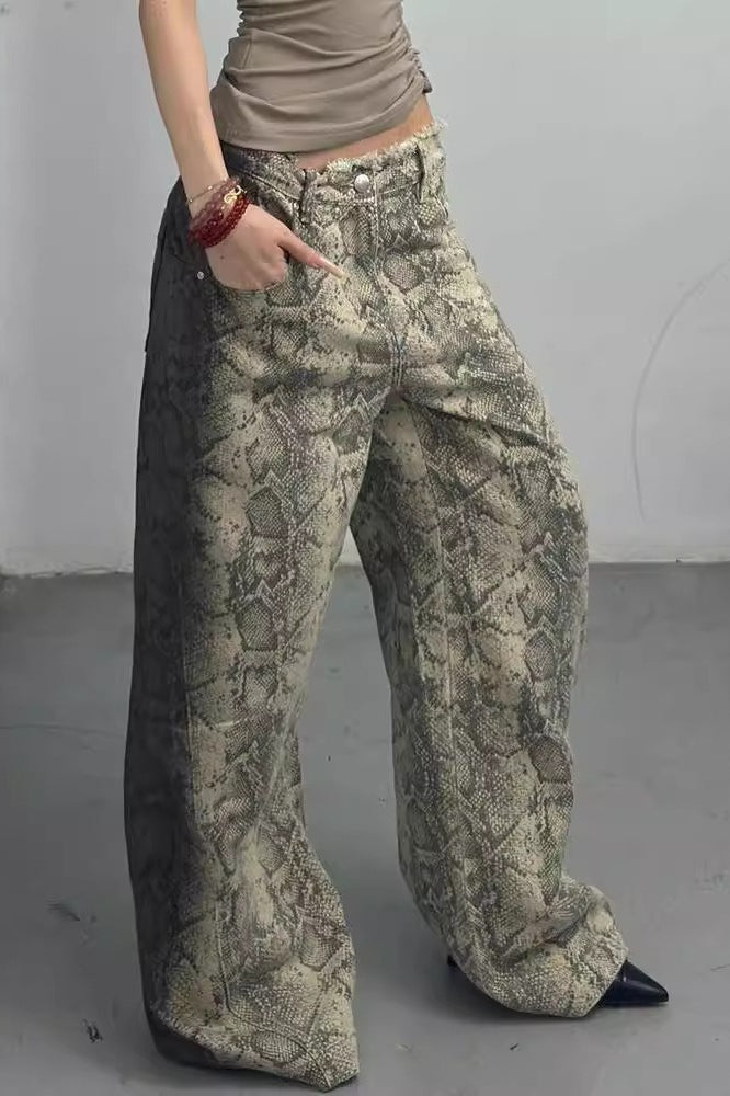 Snake Pattern 3D Print Relaxed Mid Rise Jeans Secondary image