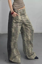 Snake Pattern 3D Print Relaxed Mid Rise Jeans