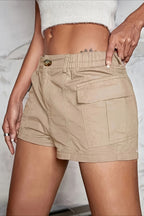 Casual Elastic Waist Utility Shorts