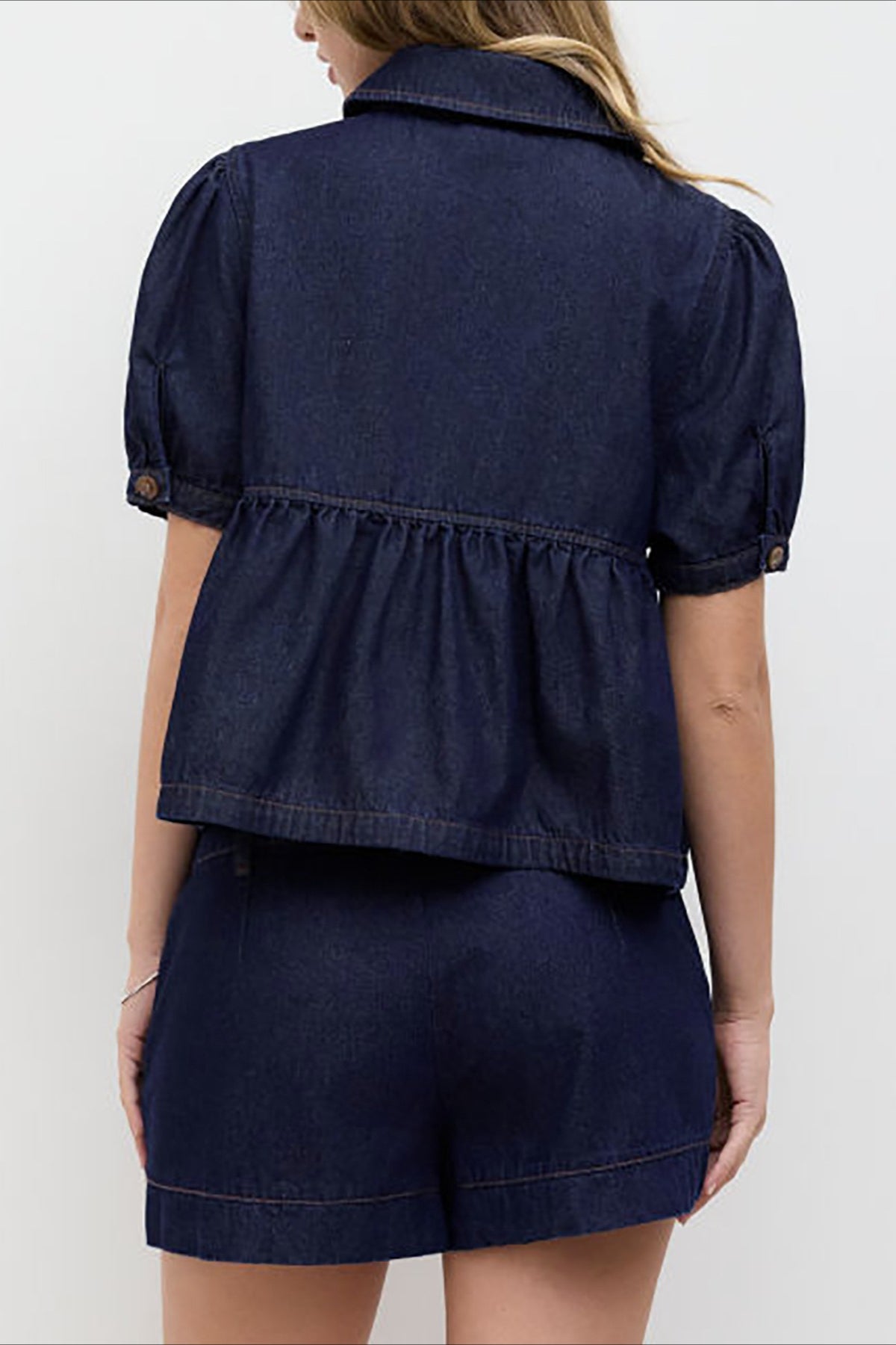 Puff Sleeve Denim Top Low Rise Shorts Set Secondary image