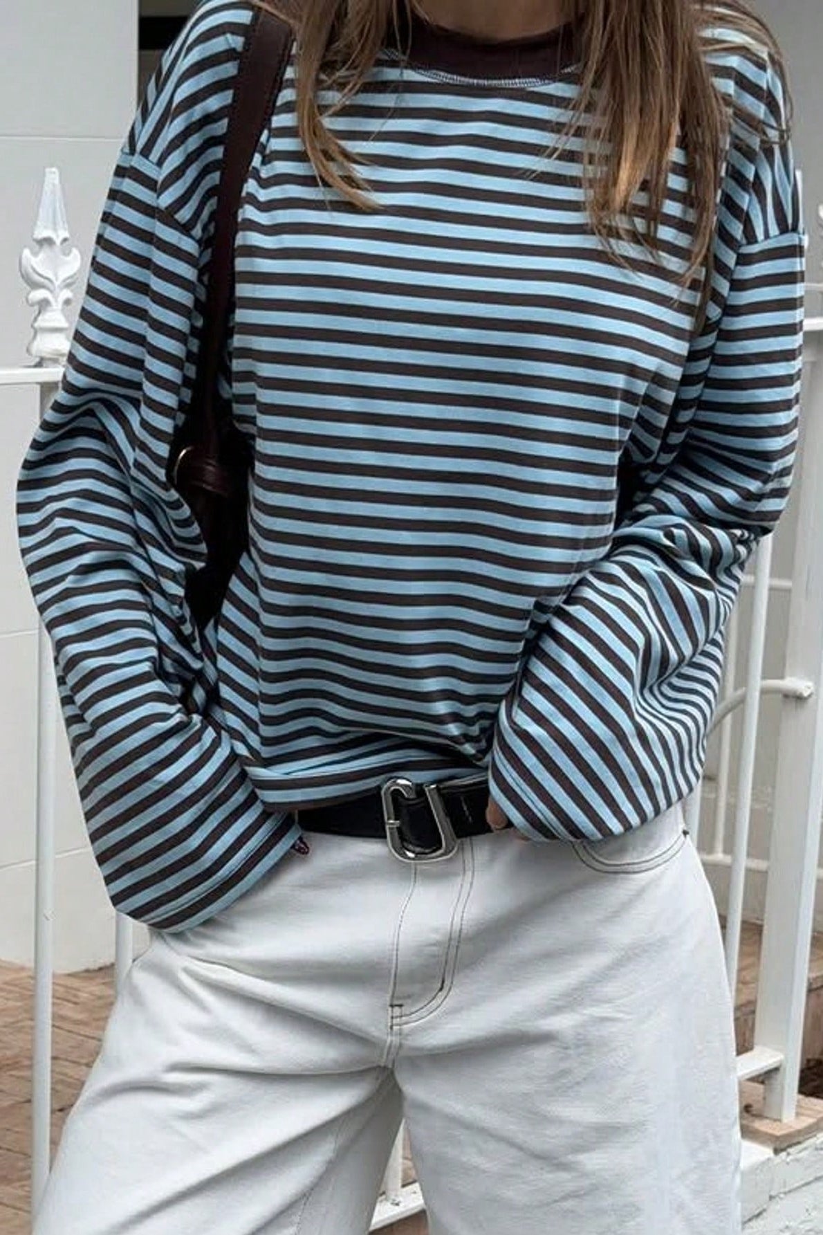 Colorblock Striped Relaxed Fit Long Sleeve Tee Secondary image