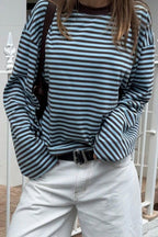 Colorblock Striped Relaxed Fit Long Sleeve Tee