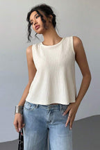 Double Bow Open Back Pleated Tank Top