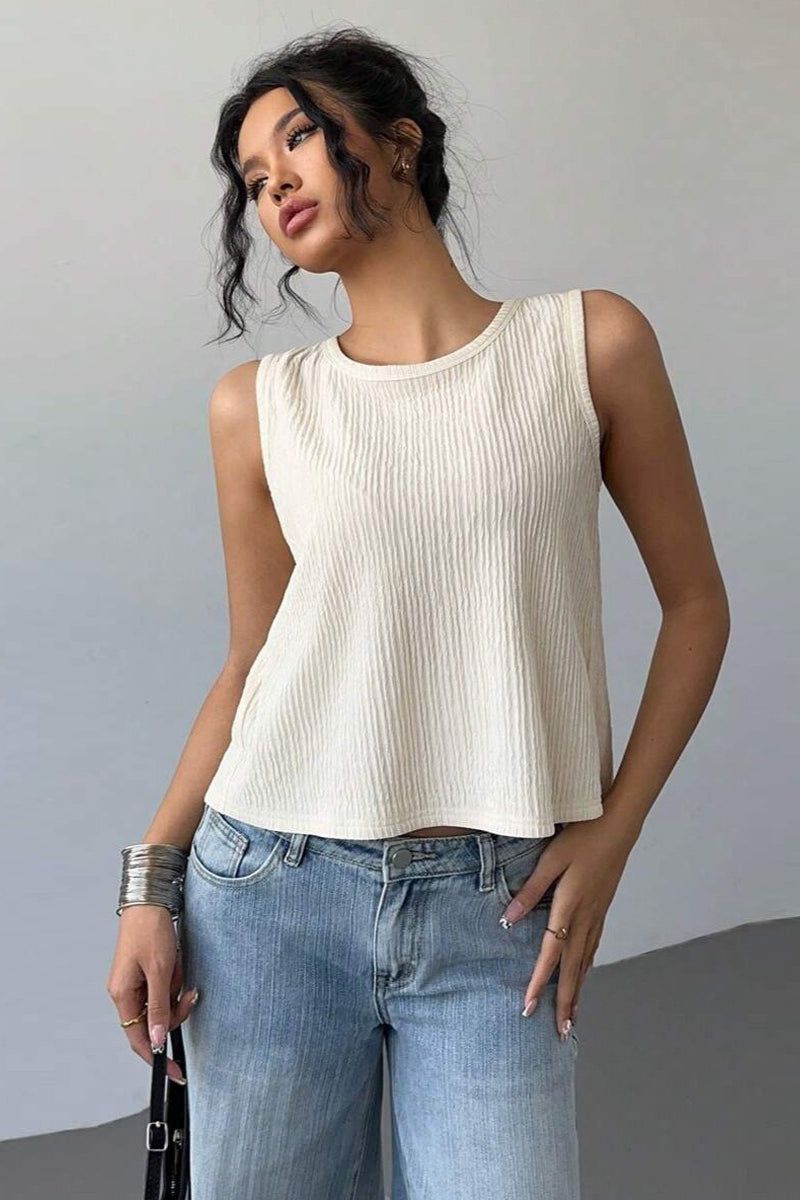 Double Bow Open Back Pleated Tank Top