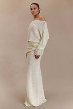 Ribbed Knit Off Shoulder Maxi Skirt Set