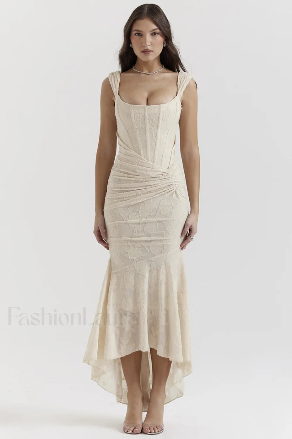 Cesca Retro Cream Charming White Floral Maxi Dress