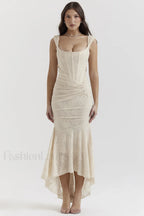 Cesca Retro Cream Charming White Floral Maxi Dress