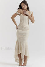 Cesca Retro Cream Charming White Floral Maxi Dress XS / Cream
