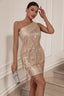 One-Shoulder Fringe Sequin Party Dress S / Champagne