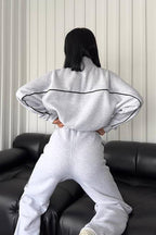 Stand Collar Zip Sweatshirt Stripe Pants Set