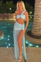 Asymmetrical Crop Top Boho Dress Blue / S