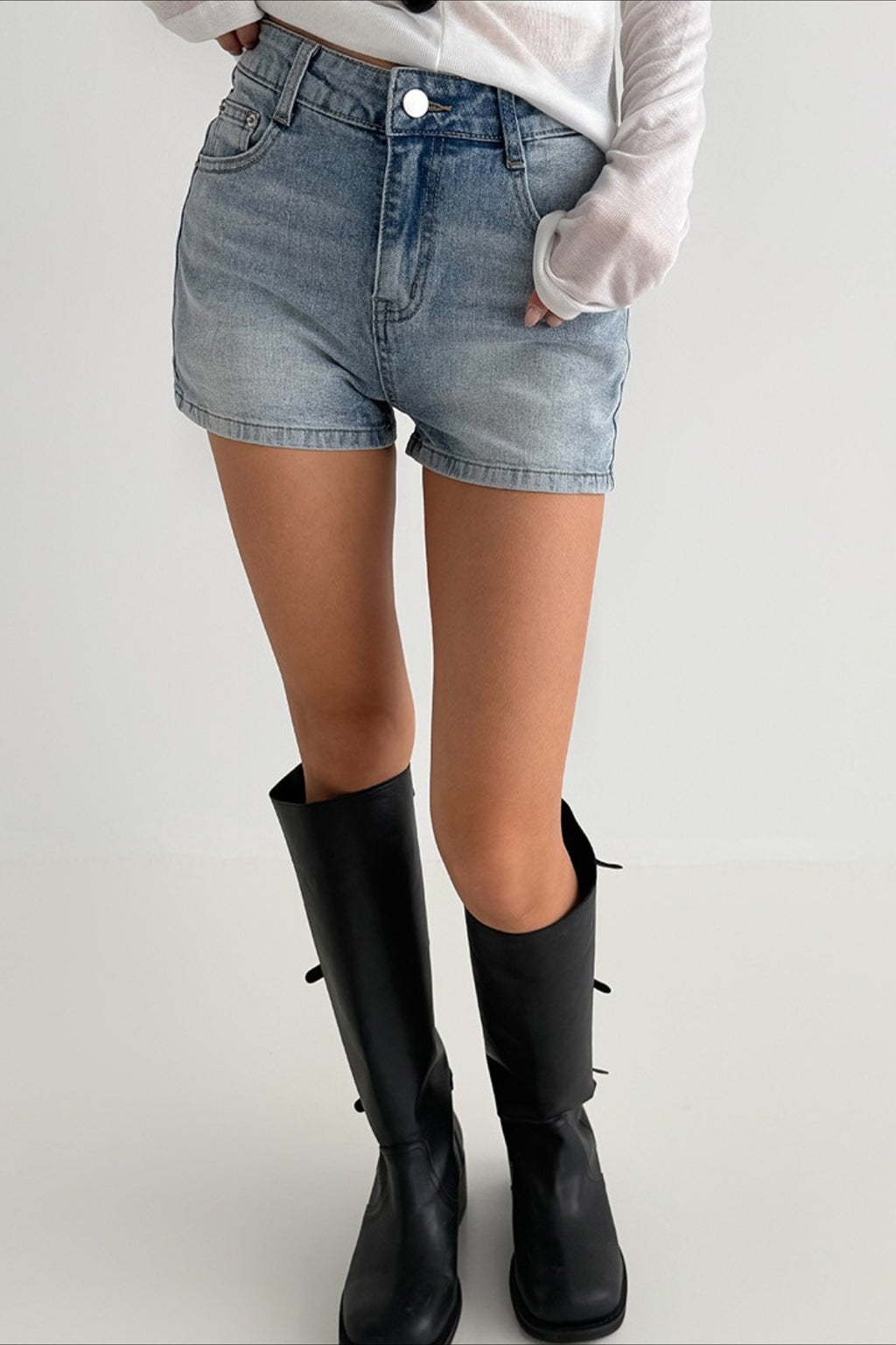 Blue High Waist Washed Minimalist Denim Shorts