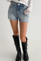 Blue High Waist Washed Minimalist Denim Shorts
