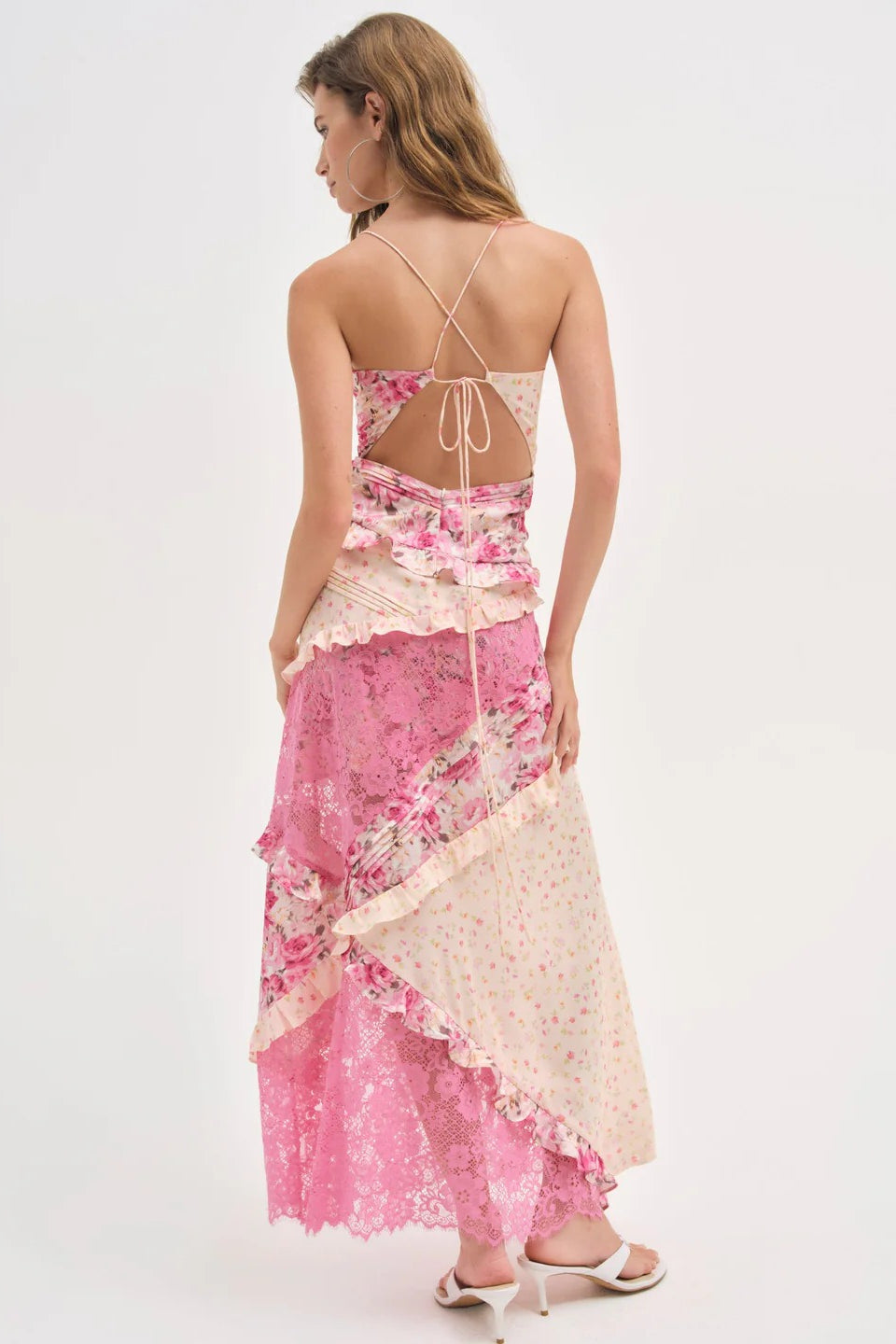 Floral Lace Panel Deep V Spaghetti Strap Maxi Dress Secondary image
