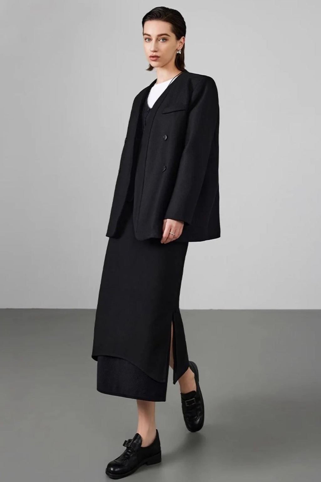 Double Breasted Wool Blend Blazer